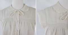 Vintage 70s Soft Tan Dress & Matching Lace Top Set M