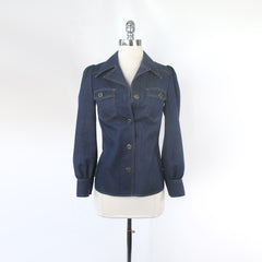 Vintage 70s Denim Western Puff Sleeve Shirt  | Jacket XS