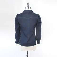 Vintage 70s Denim Western Puff Sleeve Shirt  | Jacket XS