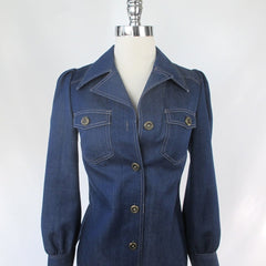 Vintage 70s Denim Western Puff Sleeve Shirt  | Jacket XS