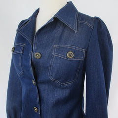 Vintage 70s Denim Western Puff Sleeve Shirt  | Jacket XS