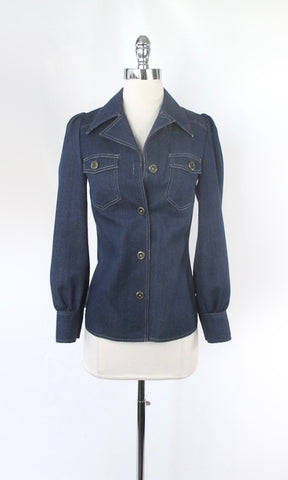 Vintage 70s Denim Western Puff Sleeve Shirt  | Jacket XS