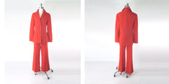 Vintage 70s Orange 3 Piece Suit Set Blazer Skirt Pants L