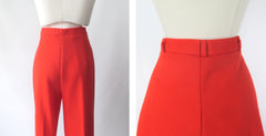 Vintage 70s Orange 3 Piece Suit Set Blazer Skirt Pants L