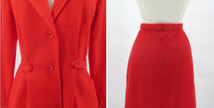 Vintage 70s Red 2 Piece Skirt Suit Set M