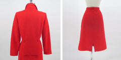 Vintage 70s Red 2 Piece Skirt Suit Set M