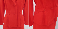 Vintage 70s Red 2 Piece Skirt Suit Set M