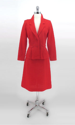 Vintage 70s Red 2 Piece Skirt Suit Set M