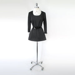 Vintage 60s 70s Black & White Belted Top M