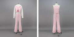 Vintage 70s Pink Plaid 3 Piece Pants Jacket Set S