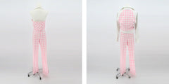 Vintage 70s Pink Plaid 3 Piece Pants Jacket Set S