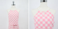 Vintage 70s Pink Plaid 3 Piece Pants Jacket Set S