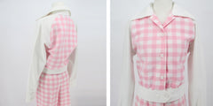 Vintage 70s Pink Plaid 3 Piece Pants Jacket Set S