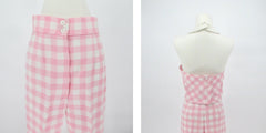 Vintage 70s Pink Plaid 3 Piece Pants Jacket Set S