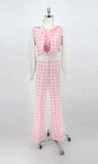 Vintage 70s Pink Plaid 3 Piece Pants Jacket Set S