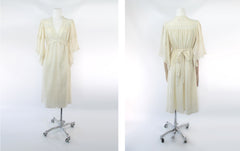 Vintage 70s Off White Gauze Angel Sleeve Hippie Dress S