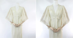 Vintage 70s Off White Gauze Angel Sleeve Hippie Dress S