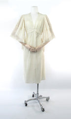 Vintage 70s Off White Gauze Angel Sleeve Hippie Dress S