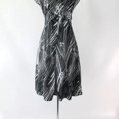 vintage 70s wrap around bodice disco party midi black white dress skirt