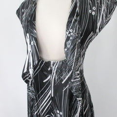 vintage 70s wrap around bodice disco party midi black white dress opening