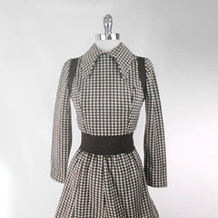 Vintage 60s 70s Brown Plaid Top & Mini Skirt Set S