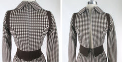 Vintage 60s 70s Brown Plaid Top & Mini Skirt Set S