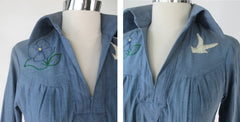Vintage 70's Chambray Embroidered Peasant Festival Top S
