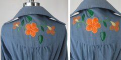 Vintage 70's Chambray Embroidered Peasant Festival Top S