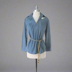 Vintage 70's Chambray Embroidered Peasant Festival Top S