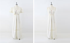 Vintage 70s Natural Cotton Crochet Lace Prairie Maxi Dress & Bolero M