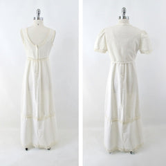 Vintage 70s Natural Cotton Crochet Lace Prairie Maxi Dress & Bolero M