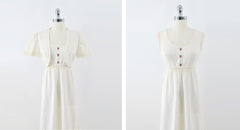 Vintage 70s Natural Cotton Crochet Lace Prairie Maxi Dress & Bolero M