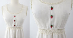 Vintage 70s Natural Cotton Crochet Lace Prairie Maxi Dress & Bolero M