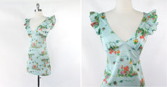 Vintage 70s Ruffled Swim Summer Top |  Micro Mini Dress XS