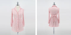 Vintage 70s Pink Floral Mini Dress Long Sleeve XS Petite Jrs