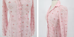 Vintage 70s Pink Floral Mini Dress Long Sleeve XS Petite Jrs