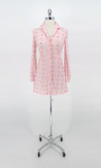 Vintage 70s Pink Floral Mini Dress Long Sleeve XS Petite Jrs