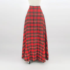 Vintage 70s Classic Red Tartan Plaid A-line Maxi Skirt L