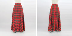 Vintage 70s Classic Red Tartan Plaid A-line Maxi Skirt L