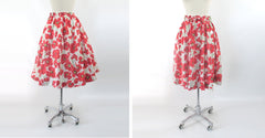 Vintage 70s Red Poppy Full Day Skirt M  | L