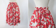 Vintage 70s Red Poppy Full Day Skirt M  | L