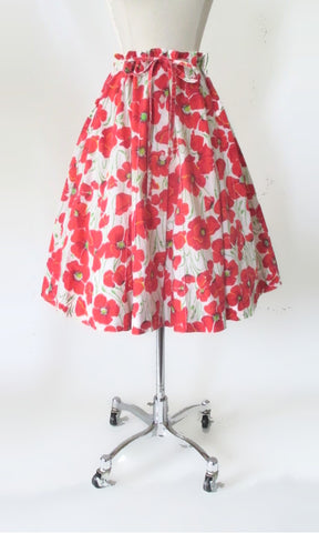 Vintage 70s Red Poppy Full Day Skirt M  | L
