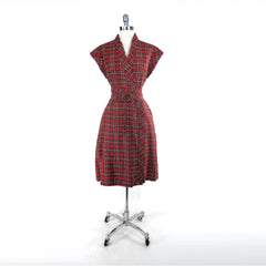 Vintage 70s Red Tartan Plaid Wrap Dress M