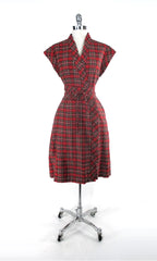 vintage 70s red tartan plaid short sleeve wrap dress gallery web