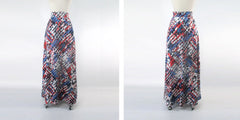 Vintage 70s Red Blue White Abstract A-line Maxi Skirt XXS