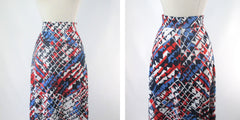 Vintage 70s Red Blue White Abstract A-line Maxi Skirt XXS