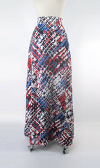 Vintage 70s Red Blue White Abstract A-line Maxi Skirt XXS