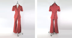 Vintage 70s Burnt Orange Bell Bottom Pants & Top Set S