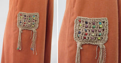 Vintage 70s Corduroy Macrame Pocket Jumper Dress S