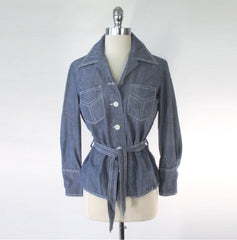 Vintage 70s Denim Chambray Belted Jacket S